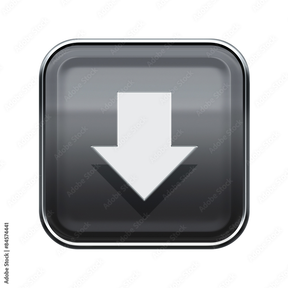 Arrow down icon glossy grey, isolated on white background Arrow down icon glossy grey, isolated on white background