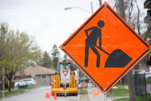 Принти на полотні Warning Sign of Construction Site in City