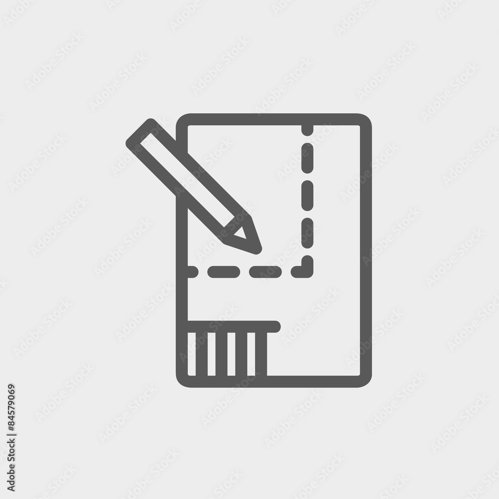Paper and pencil house sketching thin line icon Paper and pencil house sketching thin line icon