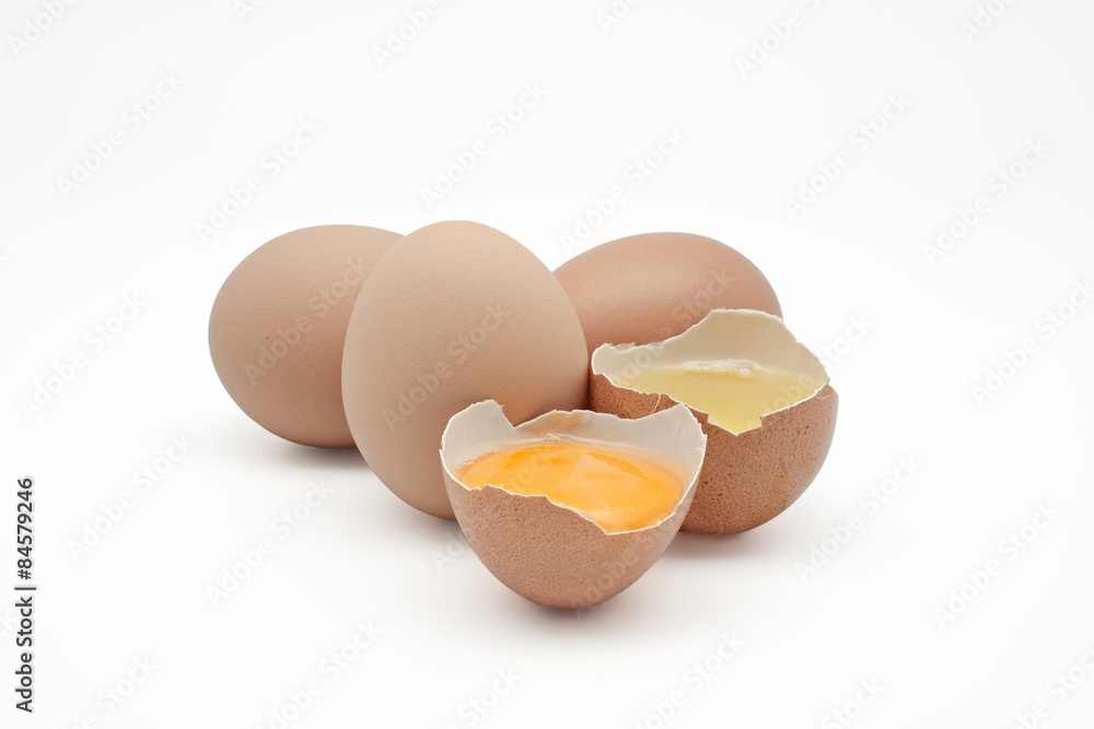 Broken egg isolated on white background. separated egg white and yolk Broken egg isolated on white background. separated egg white and yolk