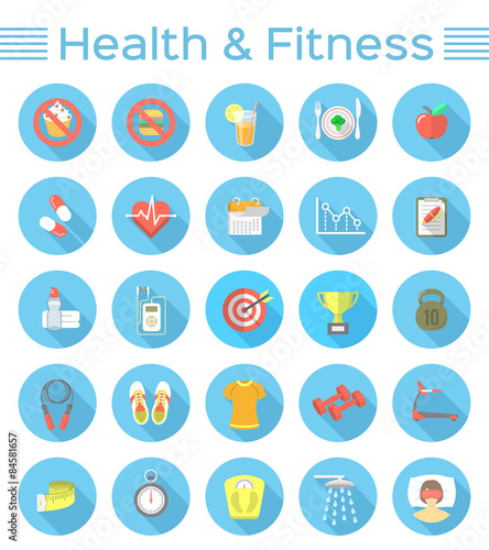 Modern Flat Fitness and Wellness Icons