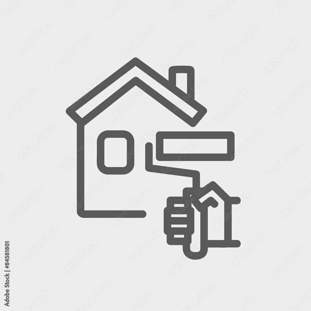 House painting using paint roller thin line icon House painting using paint roller thin line icon