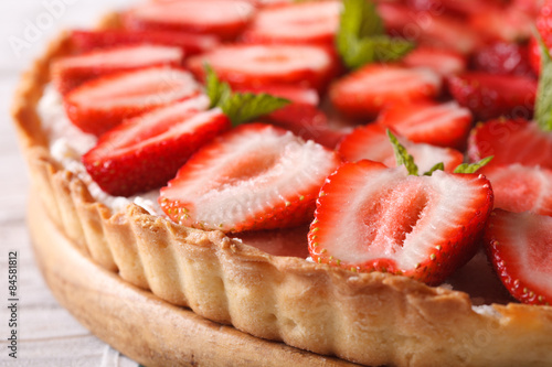 homemade strawberry tart closeup. Horizontal
