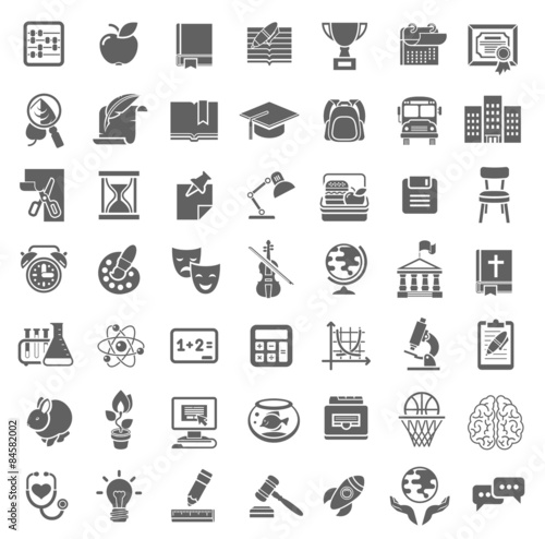 Plain School Icons Monochrome Silhouettes