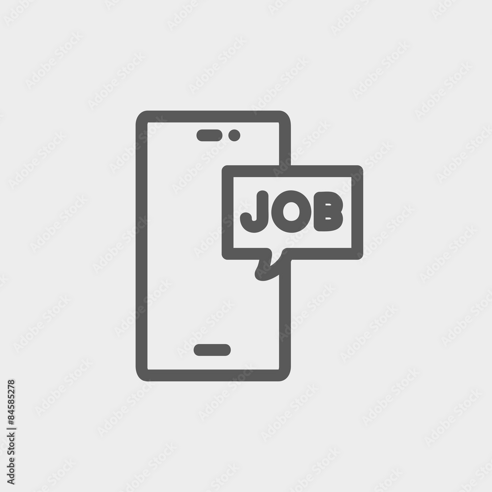 Smartphone with word job in a box thin line icon Smartphone with word job in a box thin line icon