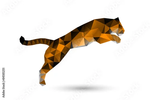 Naklejka na ścianę skaczący tygrys z wielokątów