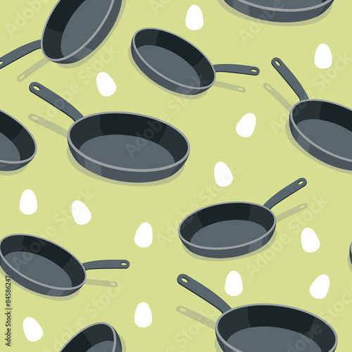 Pan seamless pattern. Vector background for cuisine from pans. K