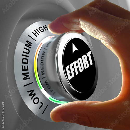 Hand rotating a button and selecting the level of effort.
