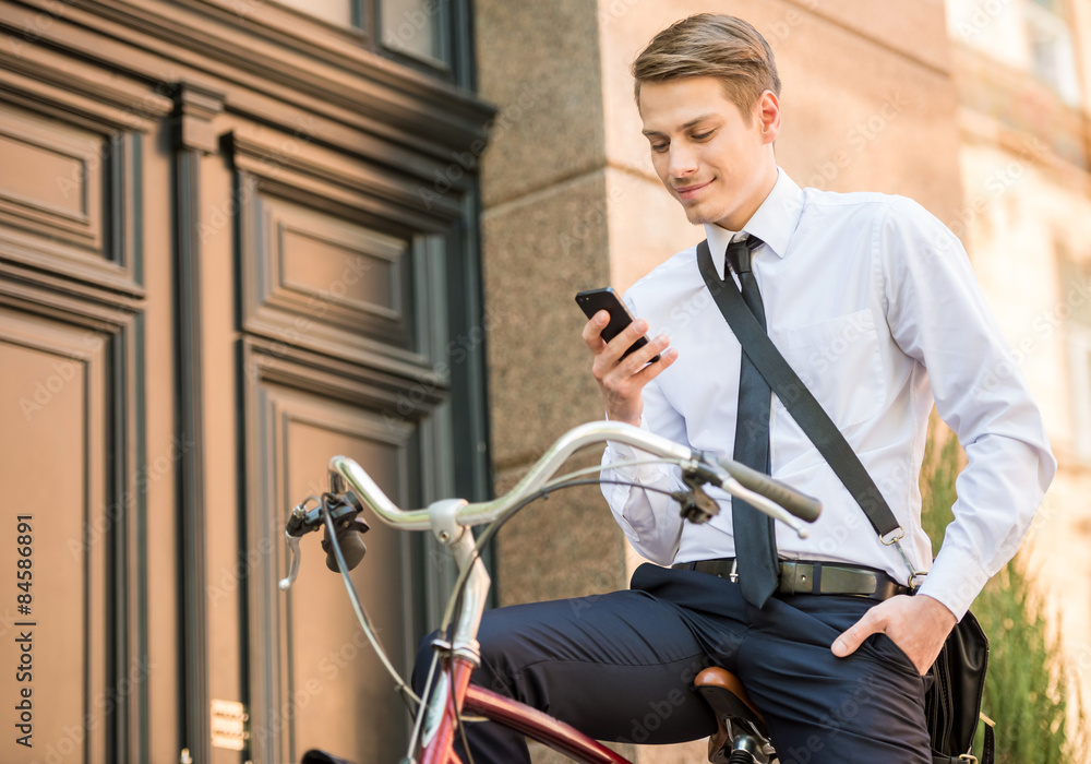 Worker with bicycle