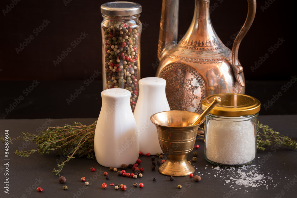 Concept of salt and pepper accessories Concept of salt and pepper accessories