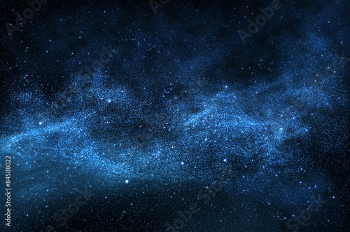 Ciemne nocne niebo z lśnienie gwiazdami i planetami, ilustracja