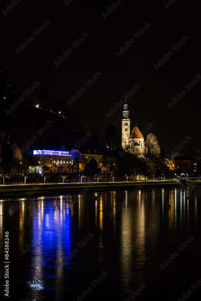 Church in Salzburg by night, Austria, 2015
