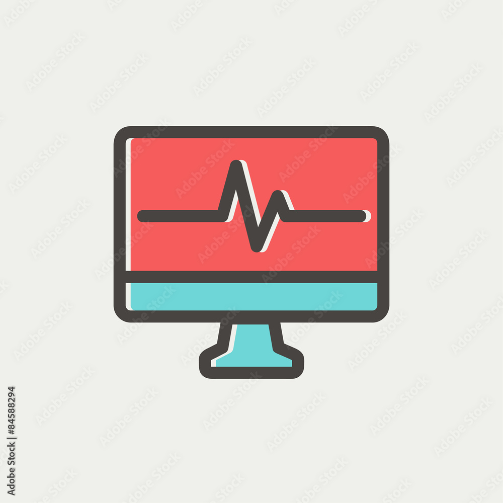Heart beat display in monitor thin line icon Heart beat display in monitor thin line icon