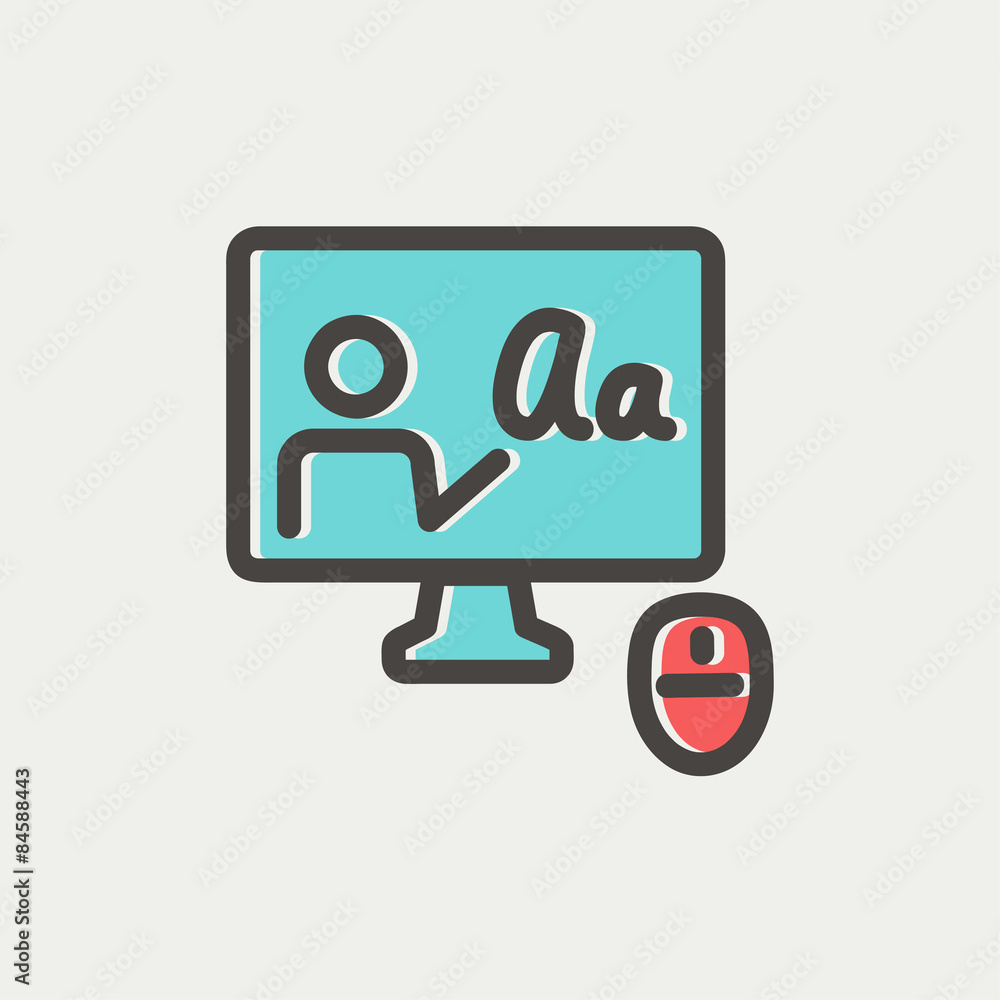 Laptop and mouse in online tutorial thin line icon Laptop and mouse in online tutorial thin line icon