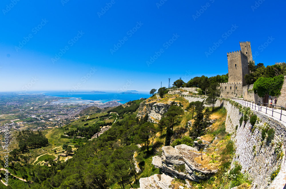Promenade and viewpoint to famous Egadi islands, Erice, Sicily