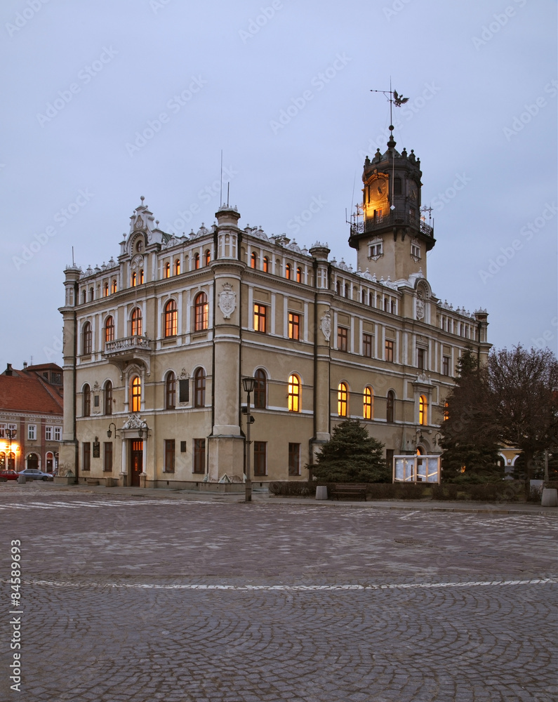 Town Hall and market square in Jaroslaw. Poland