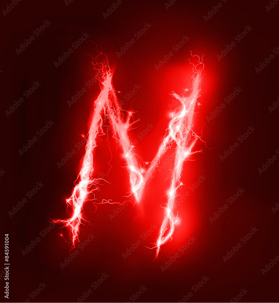 Alphabet made of red electric lighting, thunder storm effect. ABC