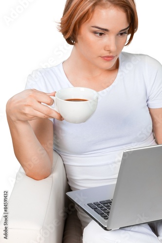 Women  Coffee  Laptop.