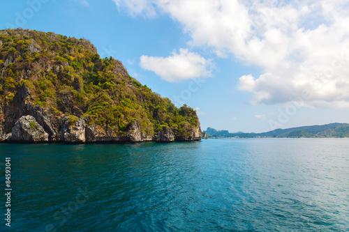 Rock island on blue tropical sea, PhilippinesBoracay island