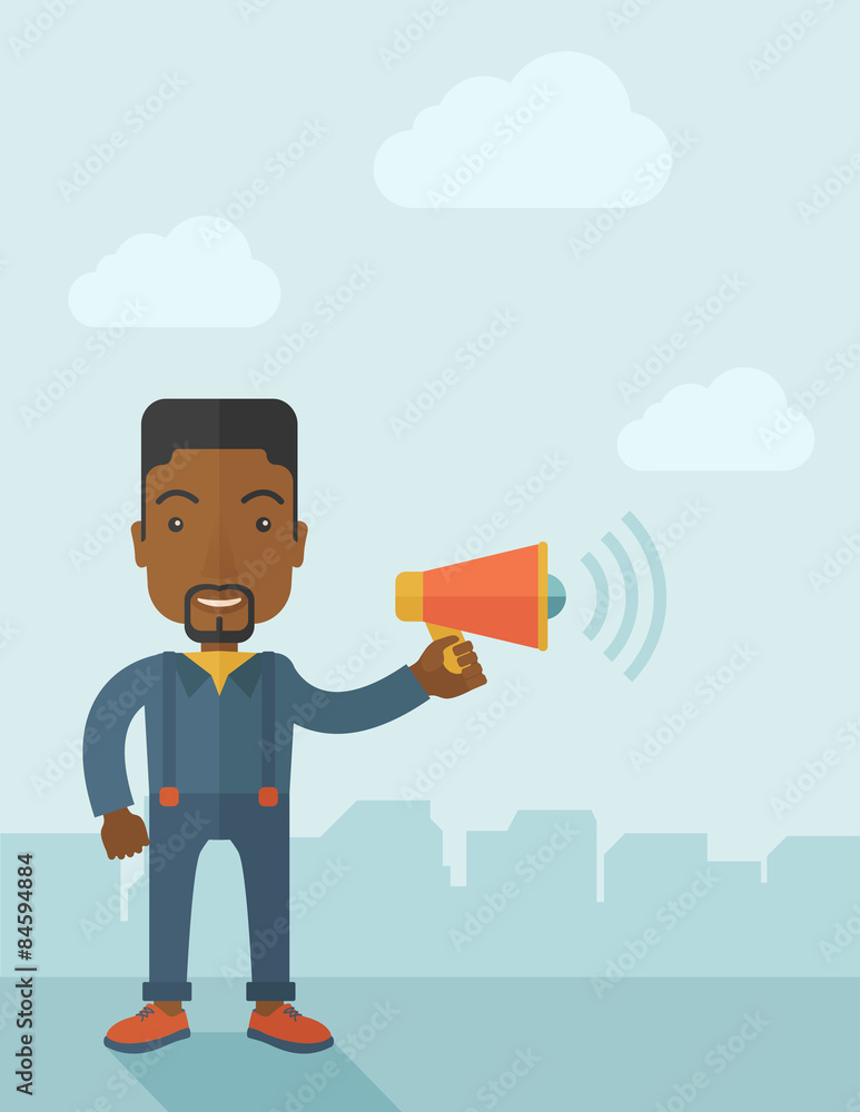 Businessman in the field holding a megaphone. Businessman in the field holding a megaphone.