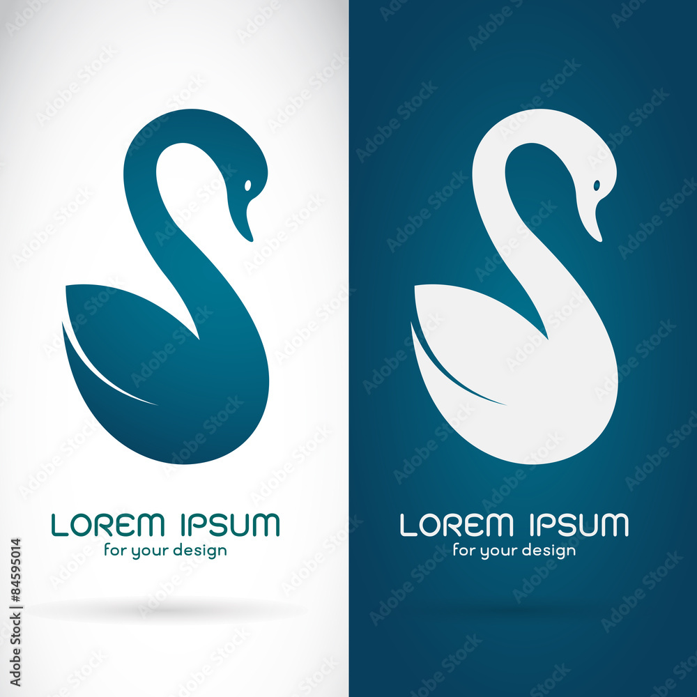 Naklejka premium Vector image of an swan design on white background and blue back