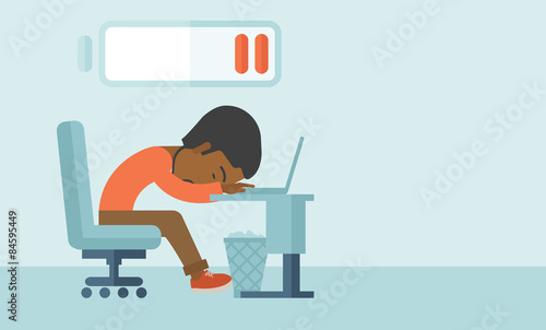 Employee fall asleep at his desk.