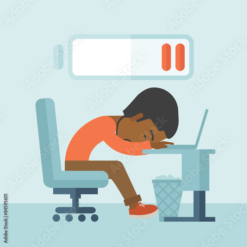 Employee fall asleep at his desk.