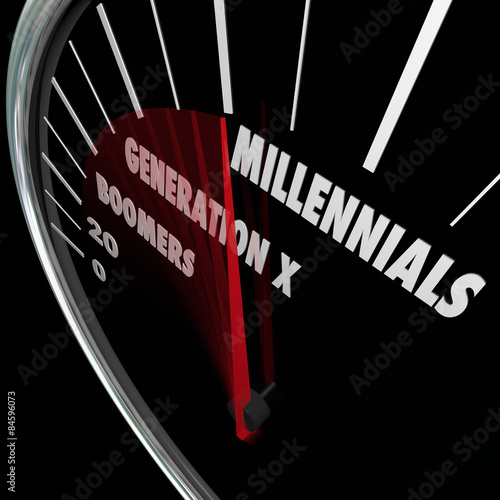 Millennials Generation X Baby Boomers Speedometer Ages photo