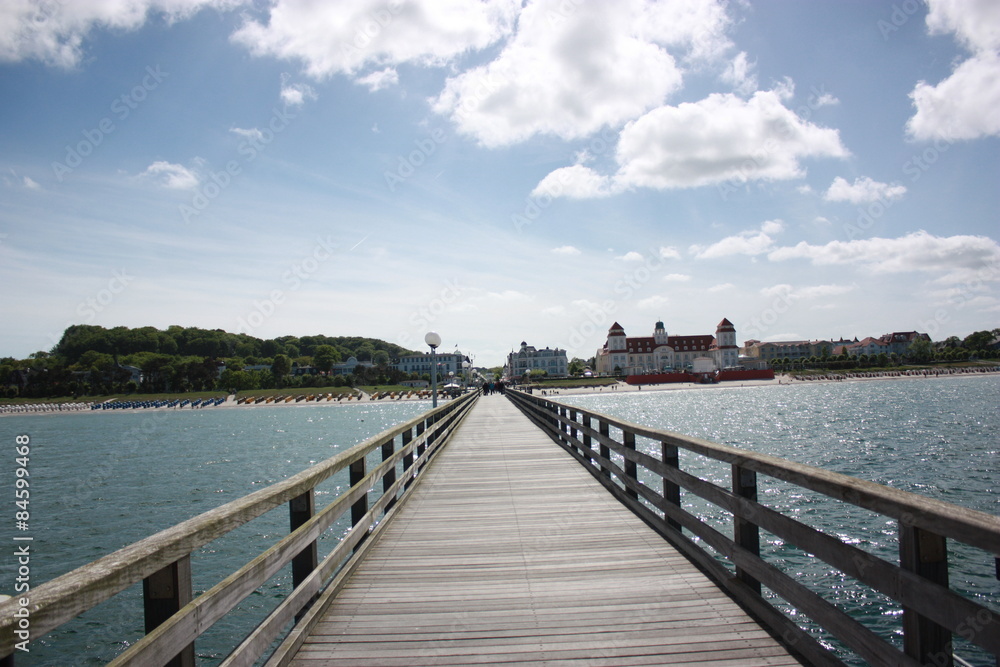 Pier Binz - View to Beach of Binz on Rügen Island Baltic Sea  