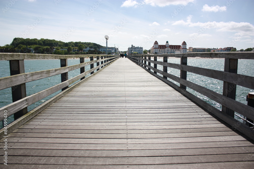 Pier Binz - View to Beach of Binz on Rügen Island Baltic Sea  