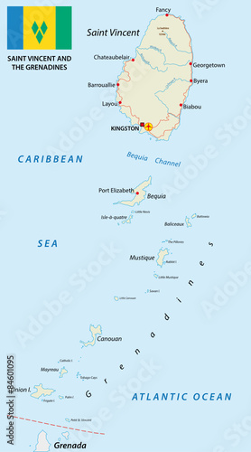 saint vincent and the grenadines map with flag