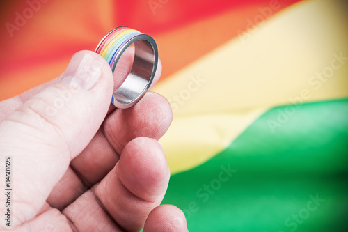 Ring rainbow gay in the palm of community on the flag