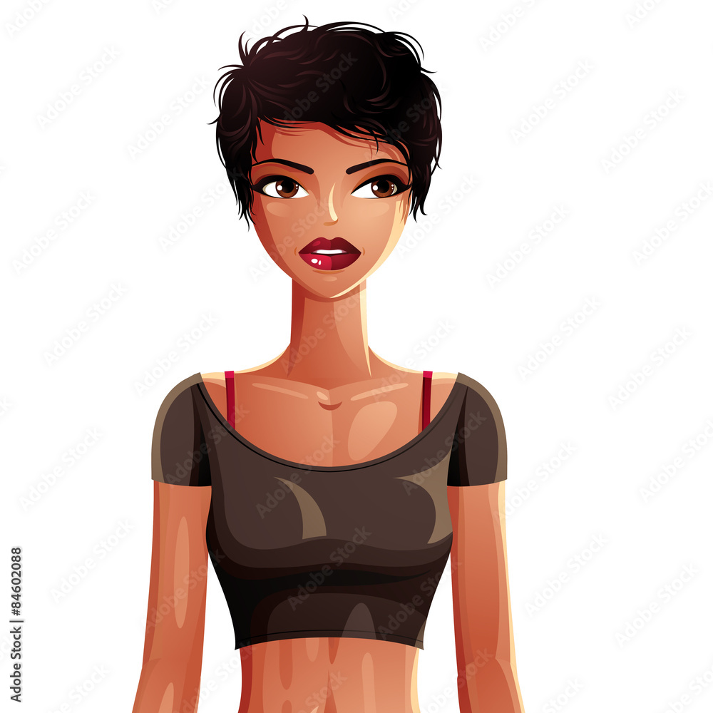 Vector drawing of a young pretty lady with fashionable female ha Vector drawing of a young pretty lady with fashionable female ha