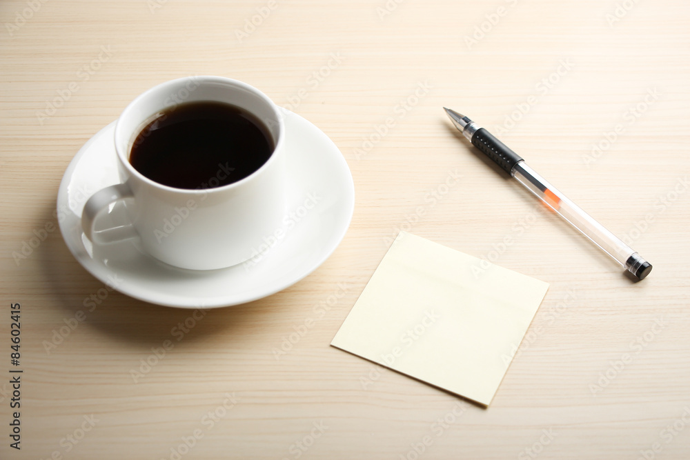 Blank note with ball pen and coffee Blank note with ball pen and coffee