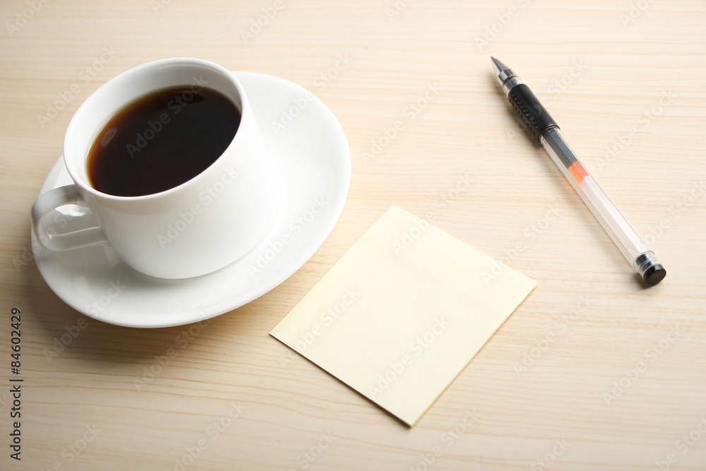 Blank note with ball pen and coffee Blank note with ball pen and coffee