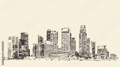 Big city Architecture Engraved Illustration Sketch