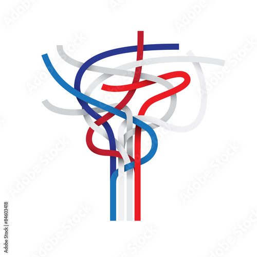 Vector sign abstract tree, french and english flag