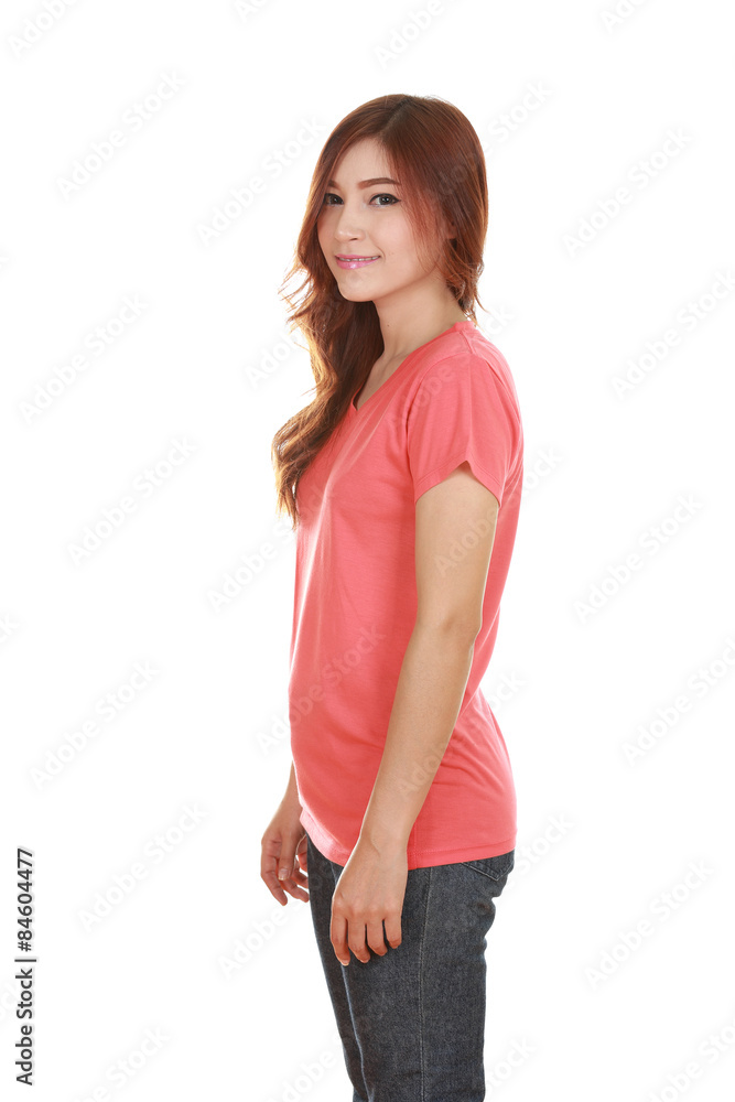 young beautiful female with t-shirt (side view) young beautiful female with t-shirt (side view)