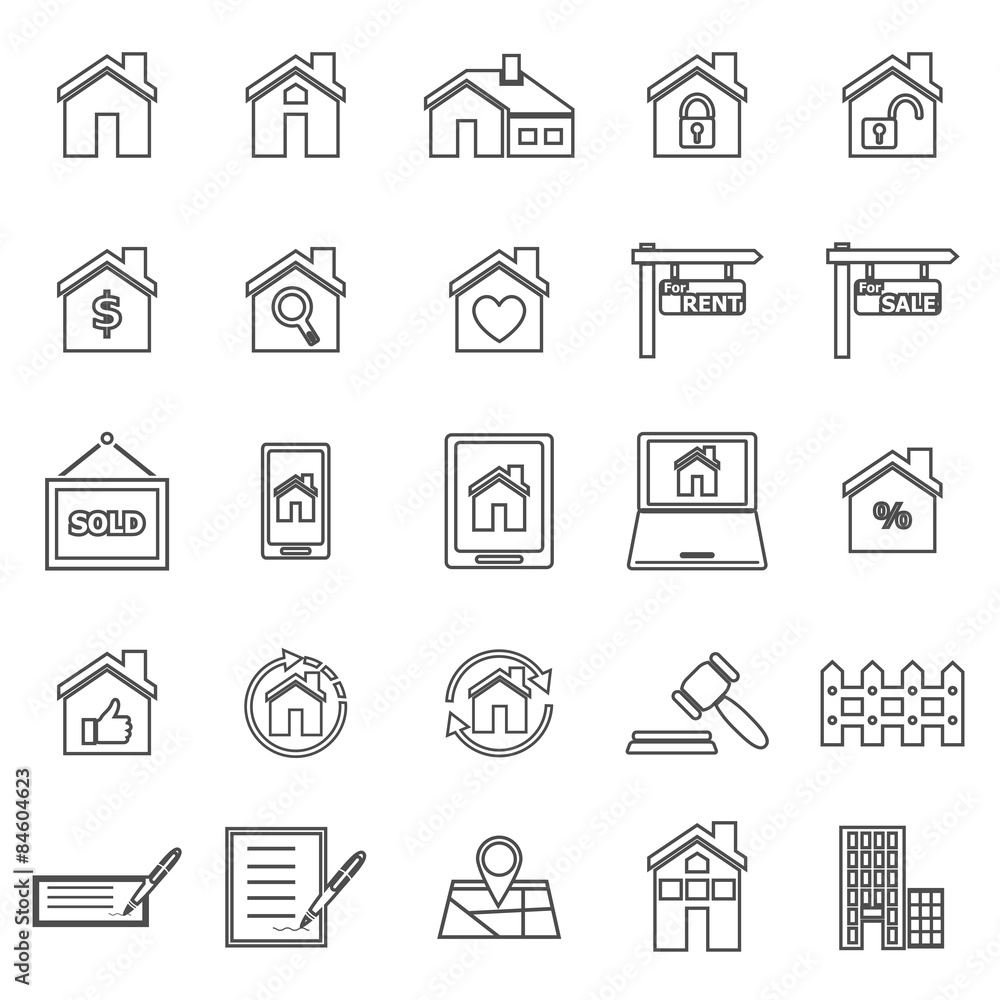 Real estate line icons on white background