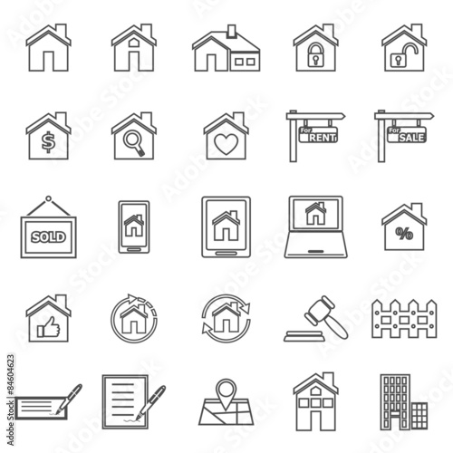 Real estate line icons on white background