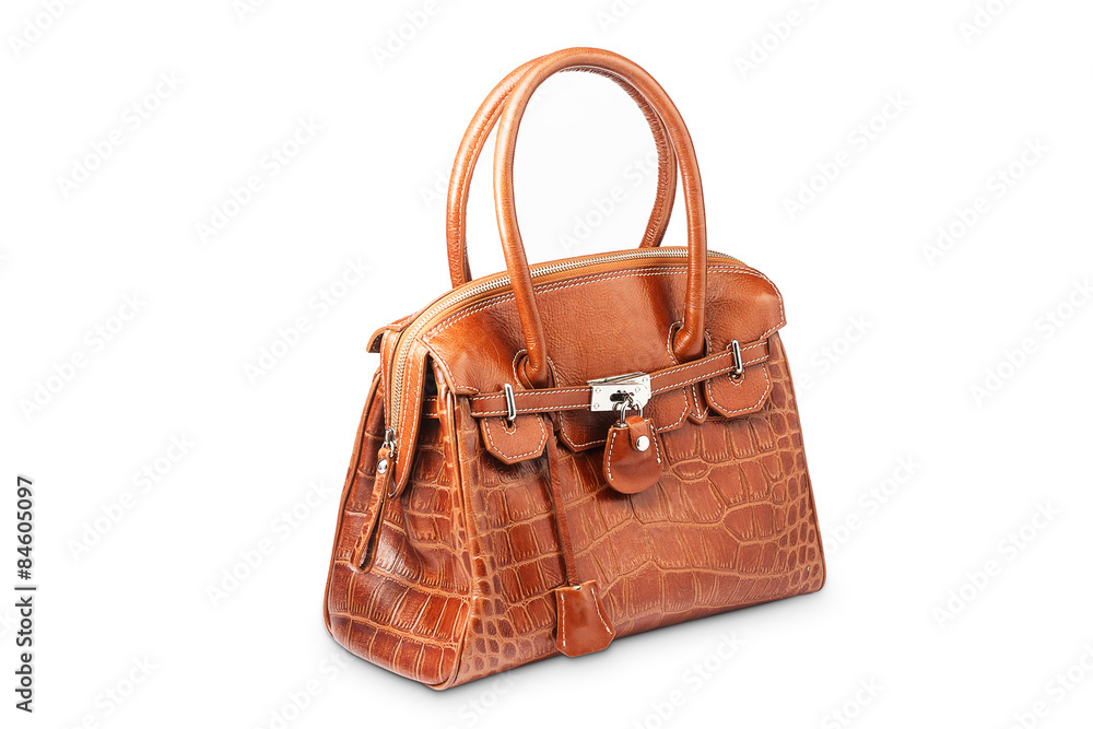 Nice brown crocodile leather woman handbag isolated Nice brown crocodile leather woman handbag isolated