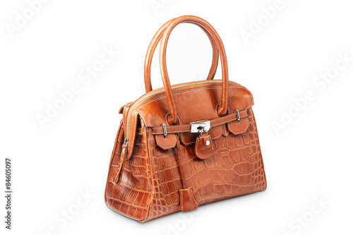 Nice brown crocodile leather woman handbag isolated