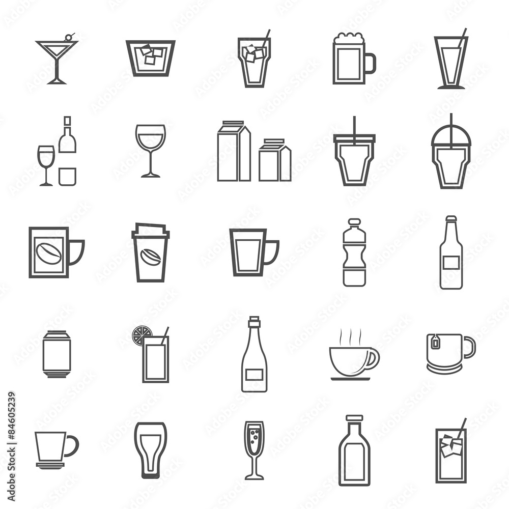 Drink line icons on white background Drink line icons on white background