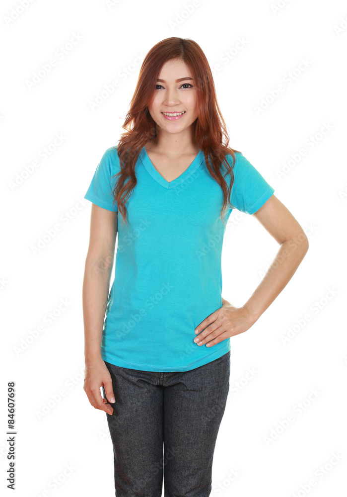 Obraz premium young beautiful female with blank t-shirt
