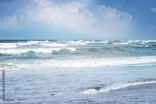 Beautiful sea landscape. The waves breaking on a  beach. © olezzo