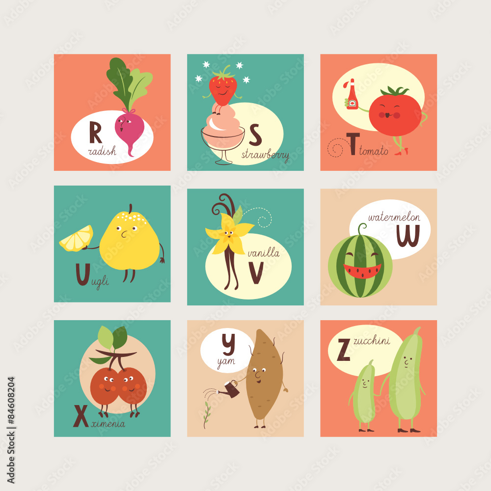 english alphabet with fruits and vegetables Stock Vector | Adobe Stock