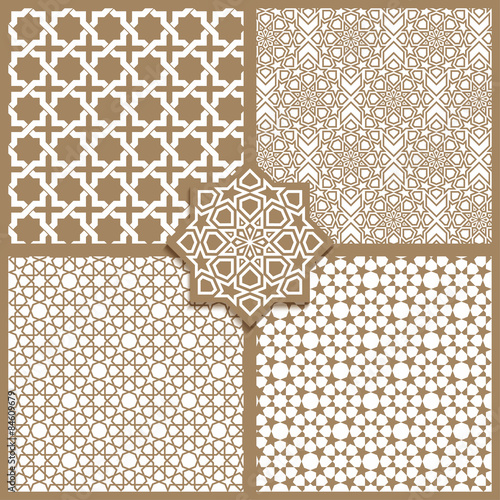 Seamless Islamic patterns set in beige