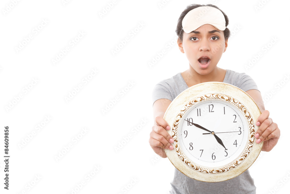 Pretty girl posing with clock Pretty girl posing with clock