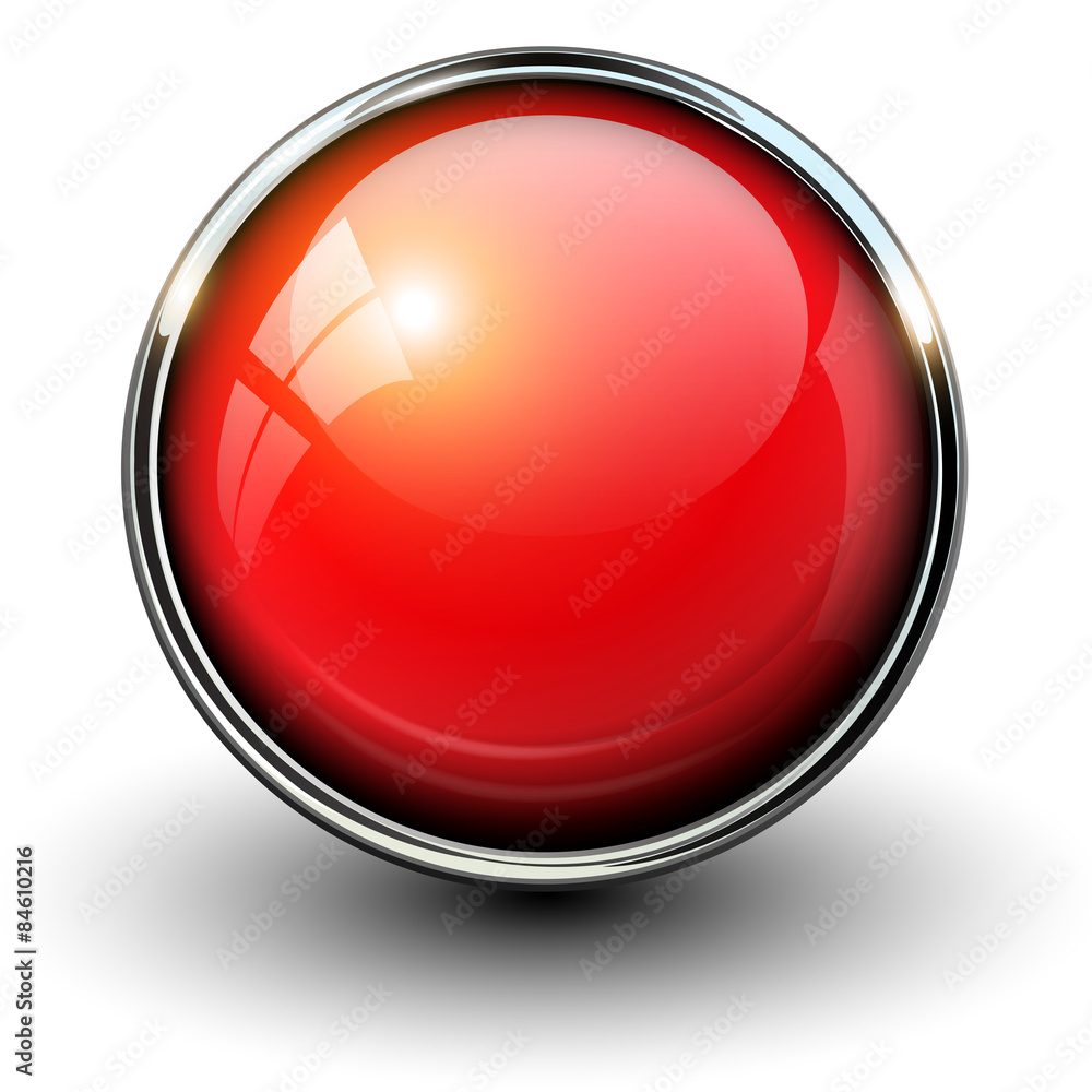 Red shiny button with metallic elements Red shiny button with metallic elements