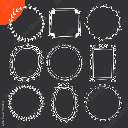 Romantic hand drawn frames on black background